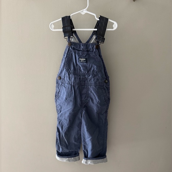 OshKosh B'gosh Navy Blue Kids Overalls with striped straps and grey leg cuffs 3T - Picture 1 of 4